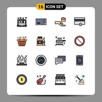 Modern Set of 16 Flat Color Filled Lines Pictograph of cart minus information payments finance Editable Creative Vector Design Elements