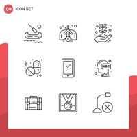 Universal Icon Symbols Group of 9 Modern Outlines of iphone mobile concept smart phone tablet Editable Vector Design Elements