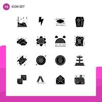 16 Universal Solid Glyphs Set for Web and Mobile Applications cloudy holiday attention halloween vision Editable Vector Design Elements