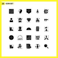 Modern Set of 25 Solid Glyphs and symbols such as idea marketing human launching shield Editable Vector Design Elements