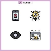 Pictogram Set of 4 Simple Filledline Flat Colors of mobile browser money tasks website Editable Vector Design Elements