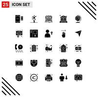 Group of 25 Solid Glyphs Signs and Symbols for globe building running bank account real estate Editable Vector Design Elements