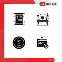 Pack of 4 Modern Solid Glyphs Signs and Symbols for Web Print Media such as chinese arrow sign workplace interface Editable Vector Design Elements