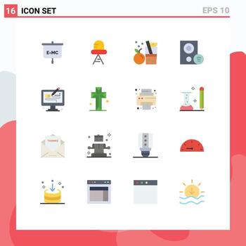 Modern Set of 16 Flat Colors and symbols such as process signal fruit hardware devices Editable Pack of Creative Vector Design Elements