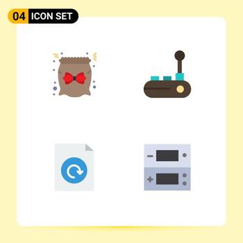 Set of 4 Vector Flat Icons on Grid for bag file gift joy stick console Editable Vector Design Elements