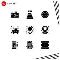 Group of 9 Modern Solid Glyphs Set for night date yen emarketing email marketing Editable Vector Design Elements