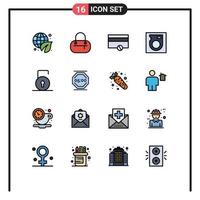 Pack of 16 Modern Flat Color Filled Lines Signs and Symbols for Web Print Media such as rest security payments protect key Editable Creative Vector Design Elements