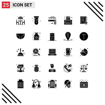 User Interface Pack of 25 Basic Solid Glyphs of certificate phone laboratory mobile size Editable Vector Design Elements