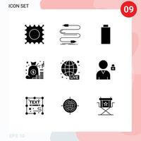 9 Universal Solid Glyphs Set for Web and Mobile Applications news broadcasting empty saving management Editable Vector Design Elements