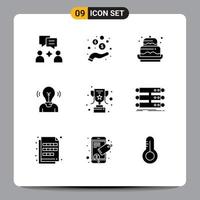 Modern Set of 9 Solid Glyphs and symbols such as achievement person cake user bulb Editable Vector Design Elements