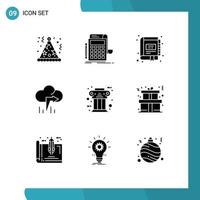 Modern Set of 9 Solid Glyphs and symbols such as greek arrow calculator cloud marketing Editable Vector Design Elements