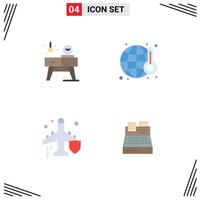 conjunto de 4 paquetes de iconos planos comerciales para el seguro del hogar reloj protección de residuos elementos de diseño vectorial editables vector