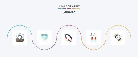 Paquete de 5 íconos planos de joyería que incluye reloj. joyas. Moda. oro. arete vector