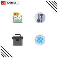 Pictogram Set of 4 Simple Flat Icons of ipo spoon modern food briefcase Editable Vector Design Elements