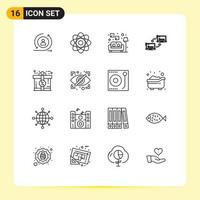 16 iconos creativos signos y símbolos modernos de conexión de red de sofá de sincronización de tarjeta elementos de diseño vectorial editables vector