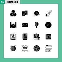 Pictogram Set of 16 Simple Solid Glyphs of comet meteor phone astronomy right Editable Vector Design Elements