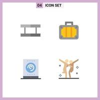 Editable Vector Line Pack of 4 Simple Flat Icons of field streaming beach travel celebration Editable Vector Design Elements