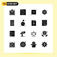 Pictogram Set of 16 Simple Solid Glyphs of wheel ship down boat down Editable Vector Design Elements
