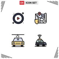 Set of 4 Modern UI Icons Symbols Signs for control car gdpr security map Editable Vector Design Elements
