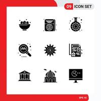 Modern Set of 9 Solid Glyphs Pictograph of setting taxi id search tube Editable Vector Design Elements