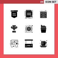 Universal Icon Symbols Group of 9 Modern Solid Glyphs of money training document progress browser Editable Vector Design Elements