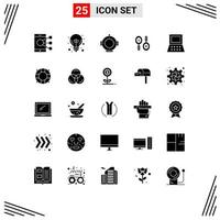 Mobile Interface Solid Glyph Set of 25 Pictograms of computer computing great idea sign research Editable Vector Design Elements