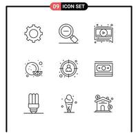 Mobile Interface Outline Set of 9 Pictograms of target manager chat management fruit Editable Vector Design Elements