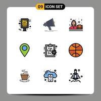 Editable Vector Line Pack of 9 Simple Filledline Flat Colors of performance management marker megaphone map female Editable Vector Design Elements