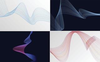 Set of 4 geometric wave pattern background Abstract waving line vector