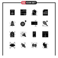 User Interface Pack of 16 Basic Solid Glyphs of christmas report document record document Editable Vector Design Elements