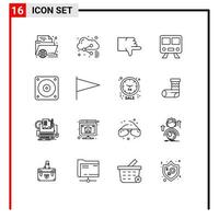 Universal Icon Symbols Group of 16 Modern Outlines of train railway share maps thumbs Editable Vector Design Elements