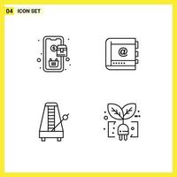 Mobile Interface Line Set of 4 Pictograms of mobile phone shopping contact audio Editable Vector Design Elements