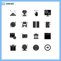 Modern Set of 16 Solid Glyphs Pictograph of clock screen hand preference configure Editable Vector Design Elements