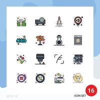 Group of 16 Flat Color Filled Lines Signs and Symbols for relation pr video projector management refinement Editable Creative Vector Design Elements