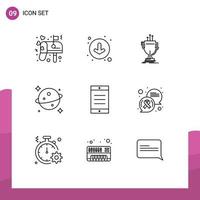 Modern Set of 9 Outlines Pictograph of text mobile competitive space planet Editable Vector Design Elements
