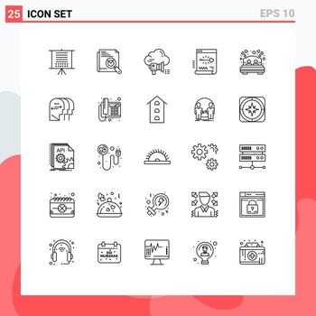 Group of 25 Modern Lines Set for document secure layout key cloud Editable Vector Design Elements