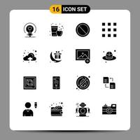 Modern Set of 16 Solid Glyphs Pictograph of number key locks juice code user Editable Vector Design Elements