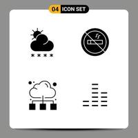 Universal Icon Symbols Group of 4 Modern Solid Glyphs of forecast online weather travel music Editable Vector Design Elements