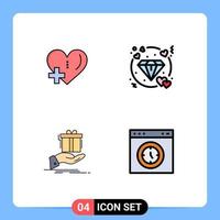 Modern Set of 4 Filledline Flat Colors Pictograph of heart surprise plus love idea Editable Vector Design Elements