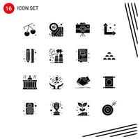 Set of 16 Vector Solid Glyphs on Grid for line creative camcorder up down arrow Editable Vector Design Elements