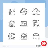 Pack of 9 creative Outlines of camera laptop wind multimedia diagram Editable Vector Design Elements