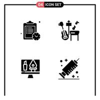 Set of 4 Vector Solid Glyphs on Grid for schedule computer guitar tools syringe Editable Vector Design Elements