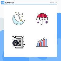 Group of 4 Filledline Flat Colors Signs and Symbols for moon about weather gras information Editable Vector Design Elements