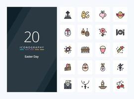 20 icono lleno de línea de pascua para presentación vector