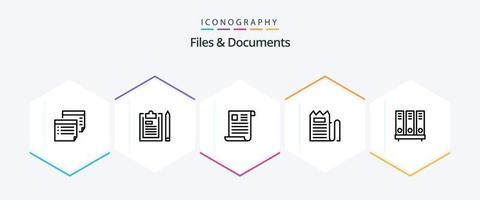 archivos y documentos paquete de iconos de 25 líneas que incluye factura. verificar. bloc. papel. expediente vector