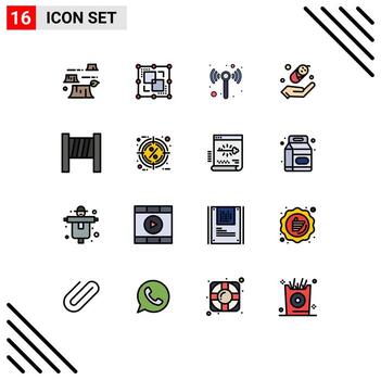Editable Vector Line Pack of 16 Simple Flat Color Filled Lines of hot tools technology blocker insurance Editable Creative Vector Design Elements