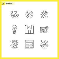 Set of 9 Modern UI Icons Symbols Signs for castle tower castle marker light creative Editable Vector Design Elements