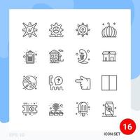 Set of 16 Commercial Outlines pack for check thanksgiving business pumpkin planning Editable Vector Design Elements