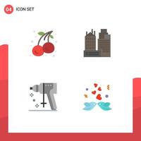 Modern Set of 4 Flat Icons Pictograph of cherries perforator fruit place tool Editable Vector Design Elements