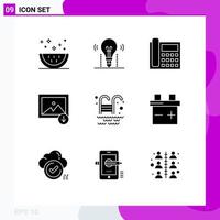 User Interface Pack of 9 Basic Solid Glyphs of mountain download solution conversation contact Editable Vector Design Elements